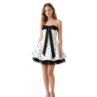 Polka Dot Dream Mini Dress – Black & White Ribbon Style - Girlgeous
