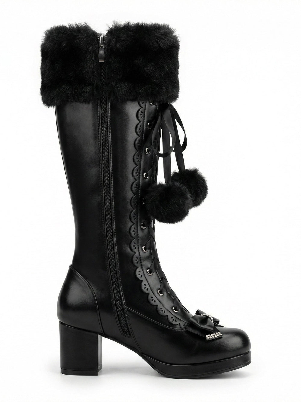 Rebel Black Faux Fur Knee-Highs
