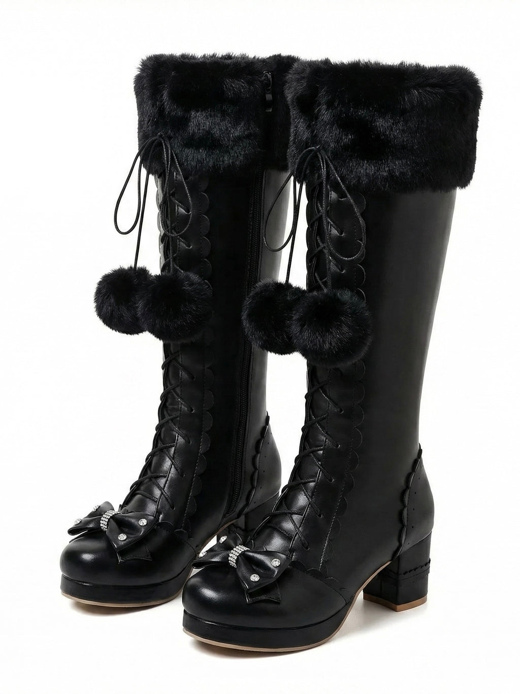 Rebel Black Faux Fur Knee-Highs
