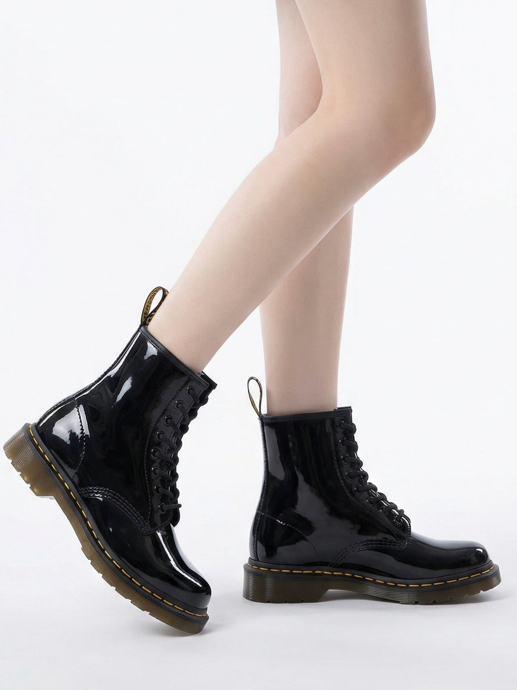 Glossy Black Lace-Up Boots