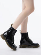 Glossy Black Lace-Up Boots