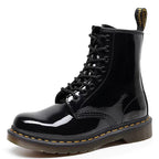 Glossy Black Lace-Up Boots