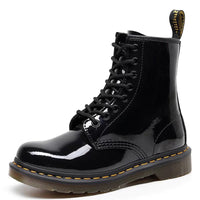 Glossy Black Lace-Up Boots