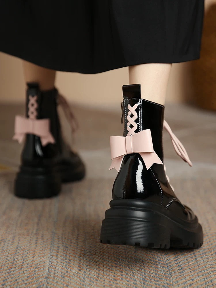 Pink Patent Leather Ankle Boots