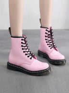 Glossy Pink Lace-Up Boots