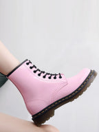 Glossy Pink Lace-Up Boots