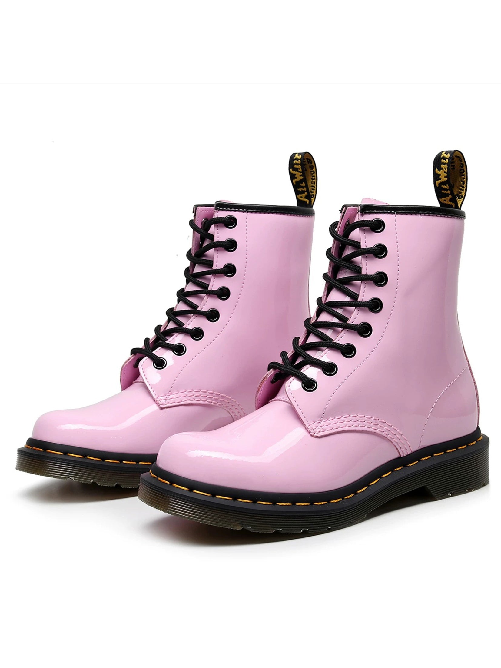Glossy Pink Lace-Up Boots
