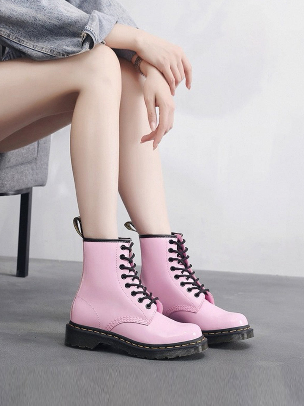 Glossy Pink Lace-Up Boots
