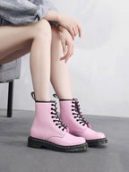 Glossy Pink Lace-Up Boots
