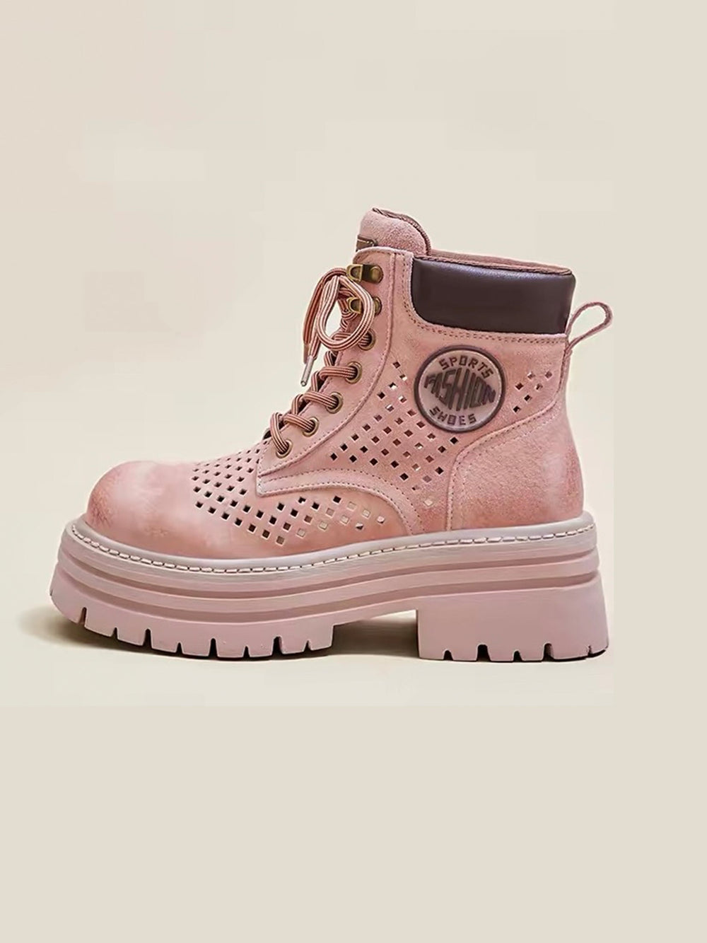 Spring/Summer Pink Breathable Platform Combat Boots