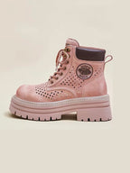 Spring/Summer Pink Breathable Platform Combat Boots