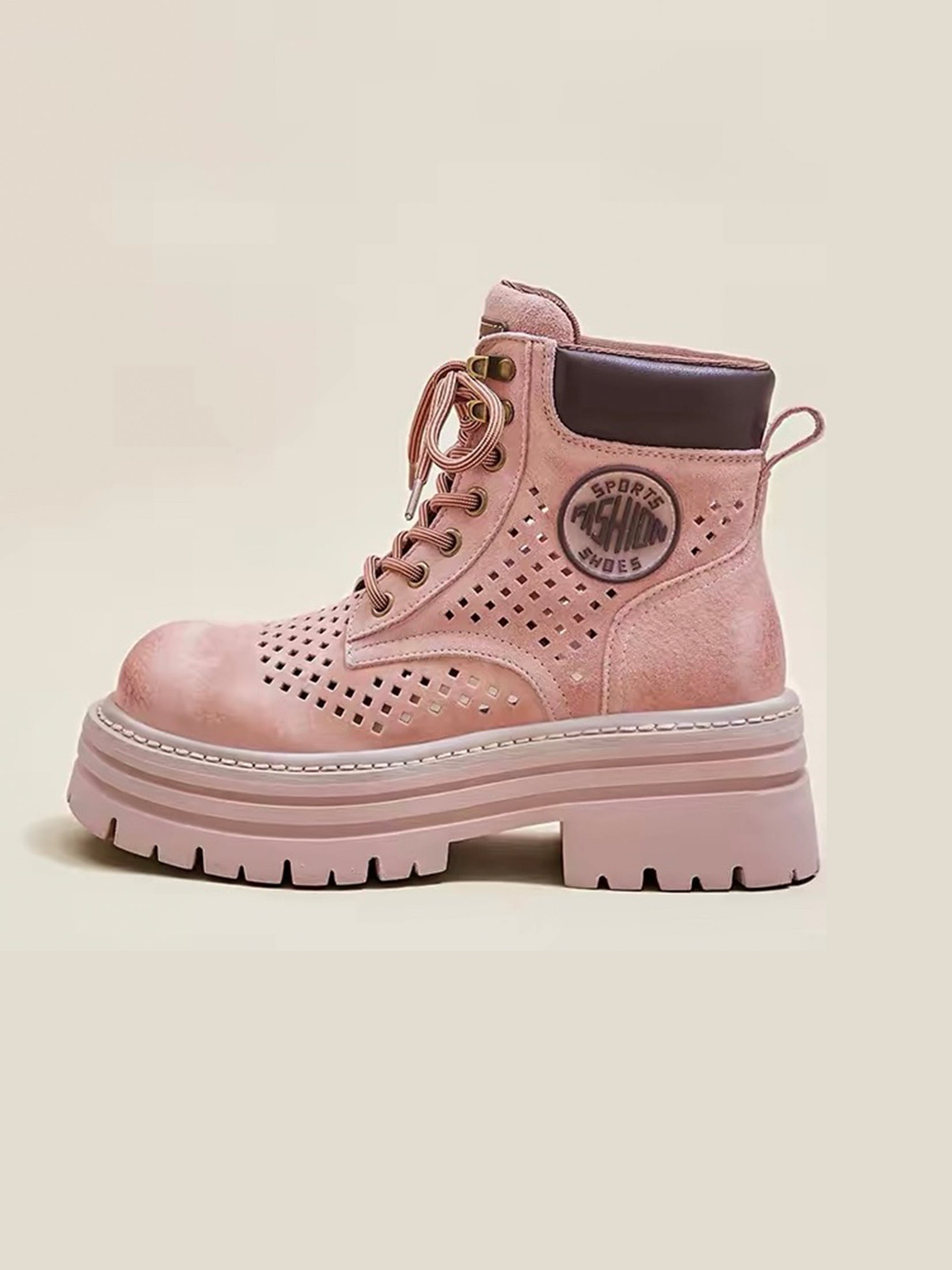Spring/Summer Pink Breathable Platform Combat Boots