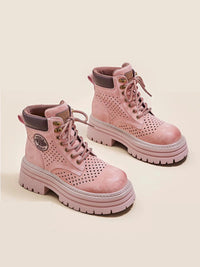 Spring/Summer Pink Breathable Platform Combat Boots