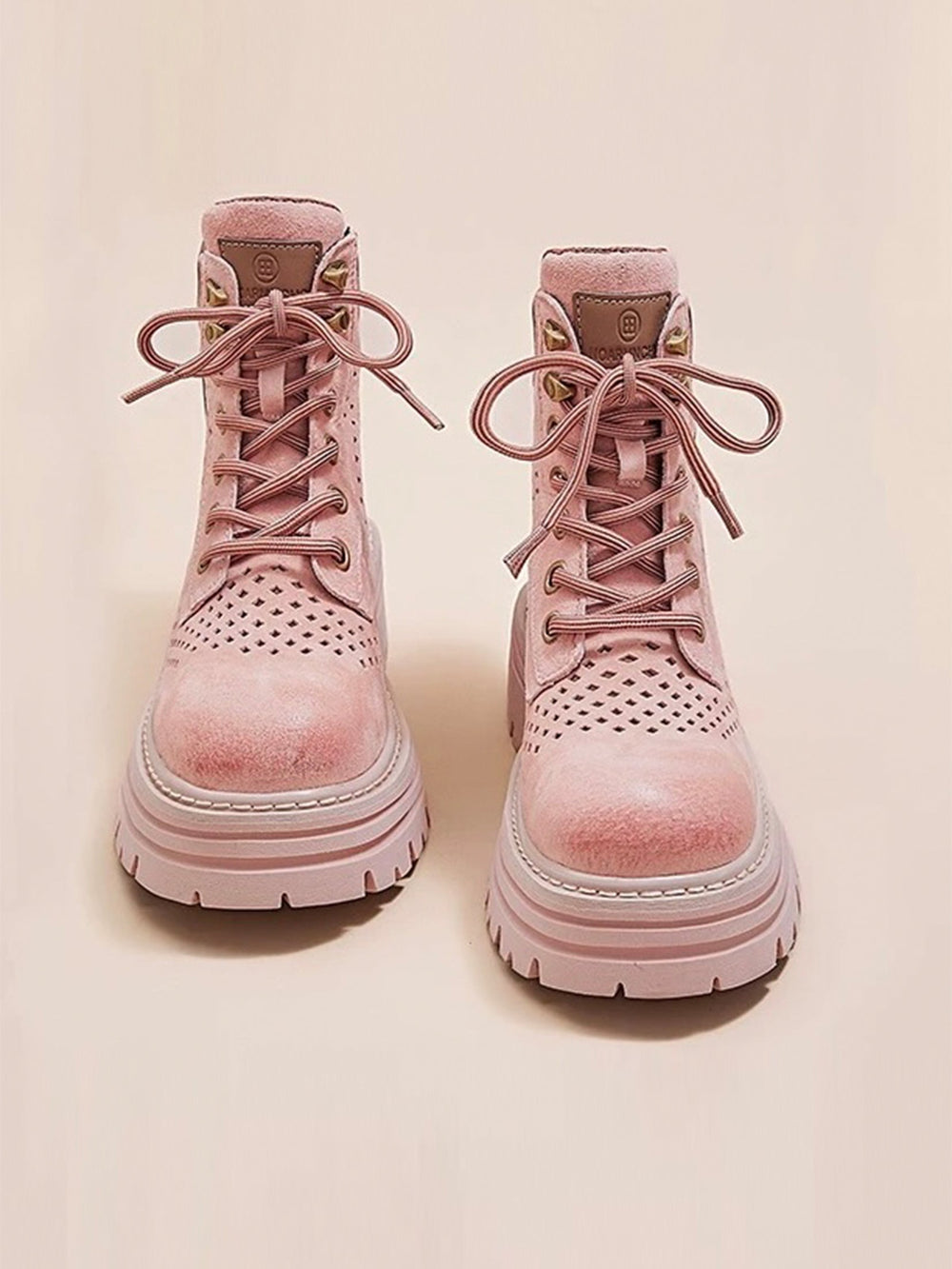 Spring/Summer Pink Breathable Platform Combat Boots