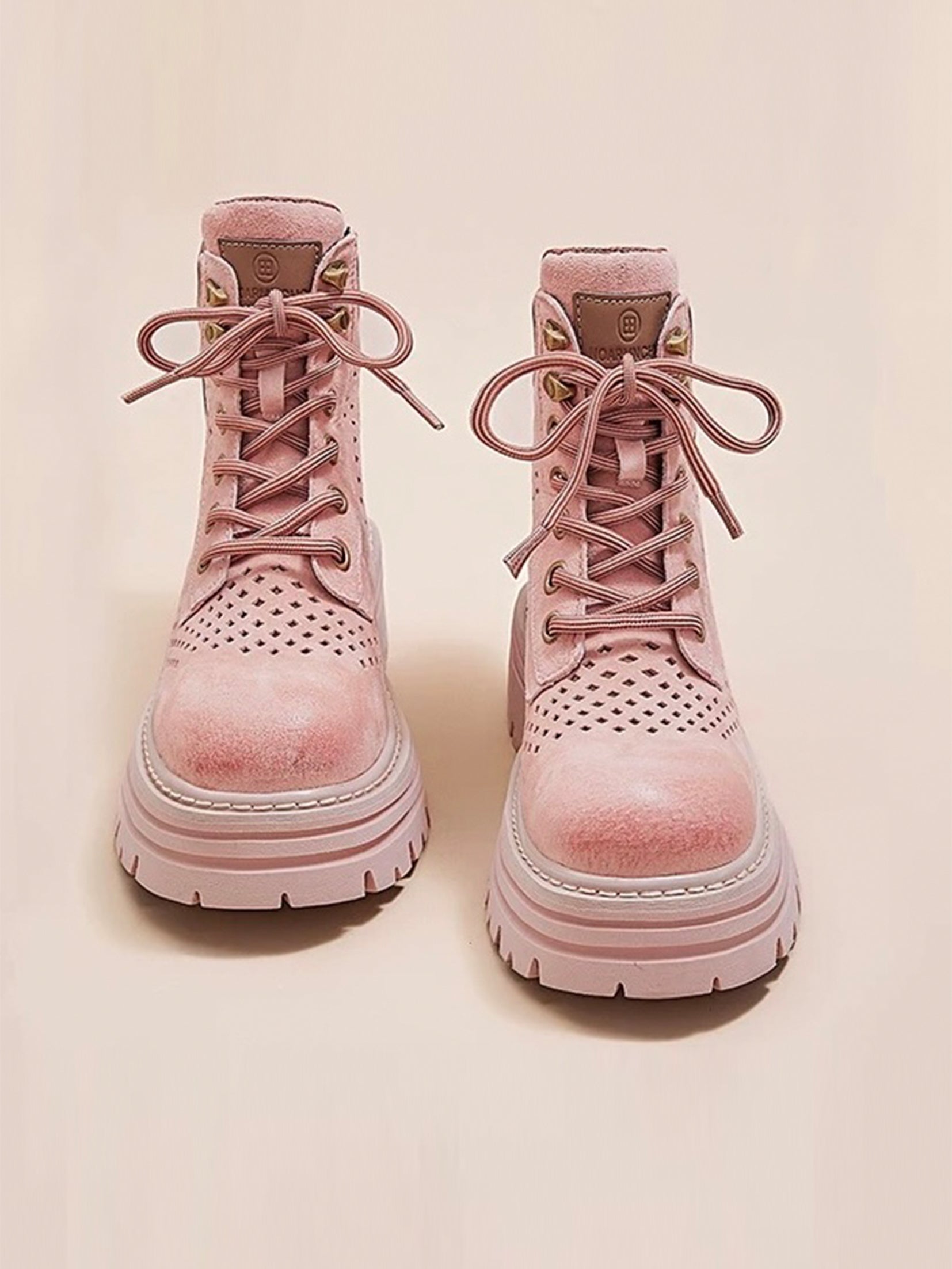Spring/Summer Pink Breathable Platform Combat Boots