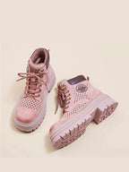 Spring/Summer Pink Breathable Platform Combat Boots