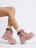 Spring/Summer Pink Breathable Platform Combat Boots