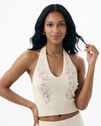 Dreamy Floral Applique Knit Halter Top