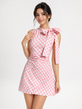 Retro Picnic Pink Gingham Halter Dress