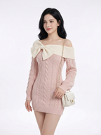 Romantic Off-the-Shoulder Cable Knit Mini Dress