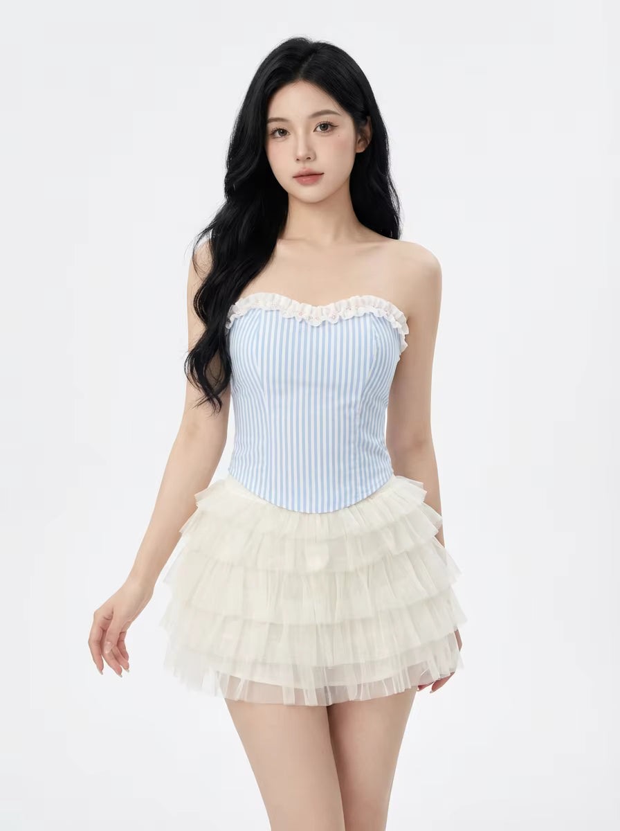 Dreamy Blue Striped Top & Skirt Set