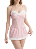 Sweet Coquette Faux Fur Trimmed Pink Romper - Girlgeous