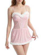 Sweet Coquette Faux Fur Trimmed Pink Romper - Girlgeous