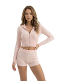 Pink Cable Knit Zip-Up Lounge Set - Girlgeous
