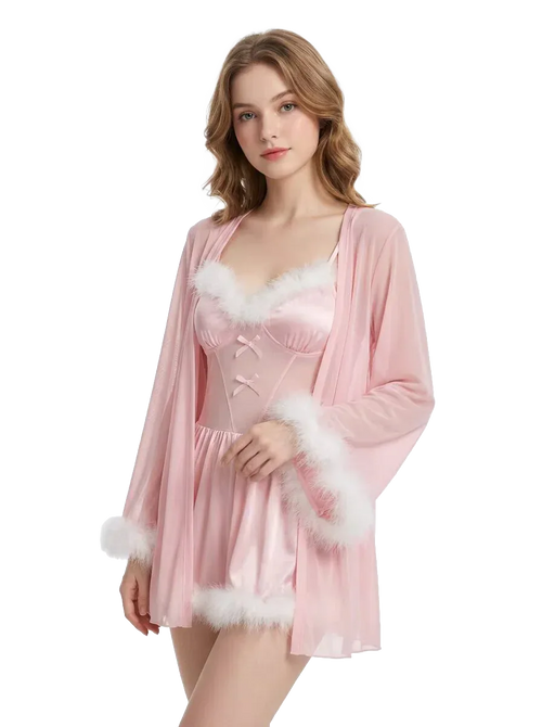 2-Piece Dreamy Coquette Romper & Robe Set - Girlgeous