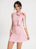Retro Picnic Pink Gingham Halter Dress
