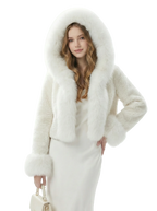 Luxe White Faux Fur Hooded Cropped Coat - Girlgeous