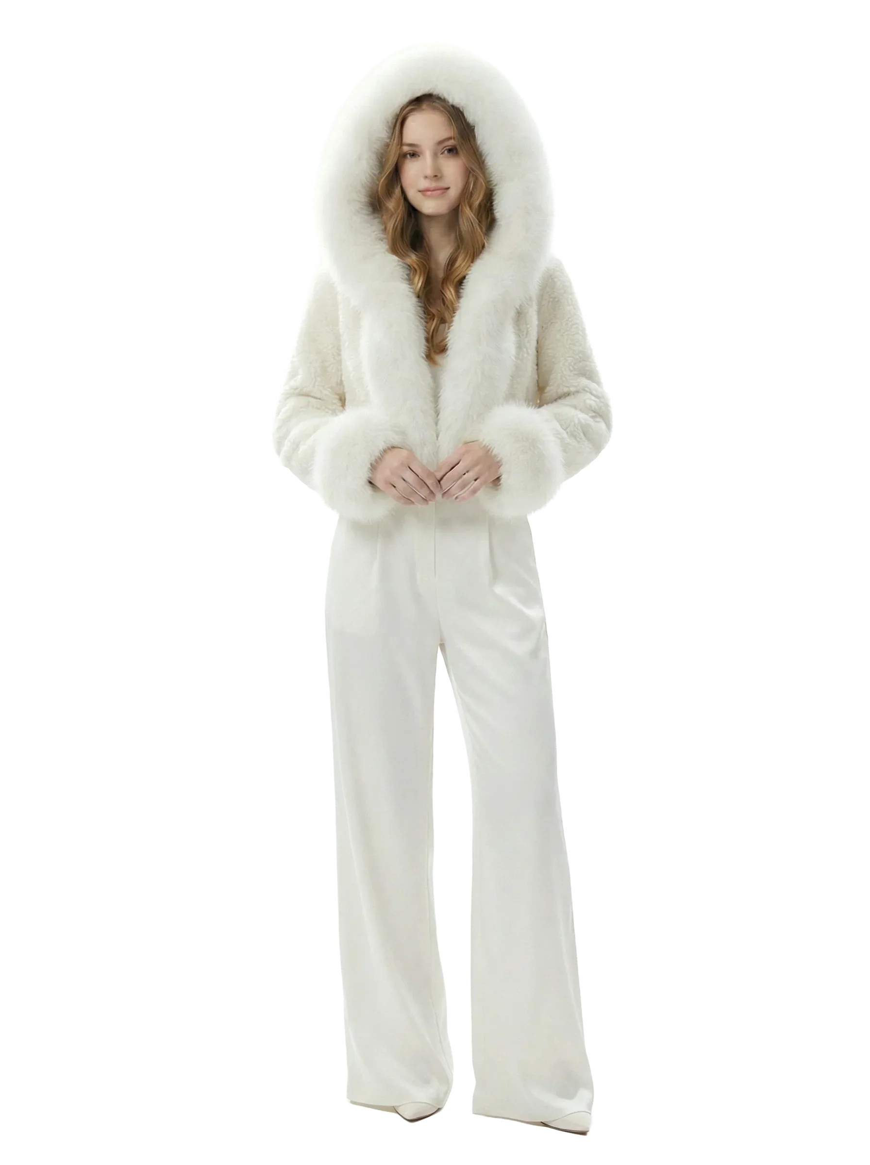 Luxe White Faux Fur Hooded Cropped Coat - Girlgeous