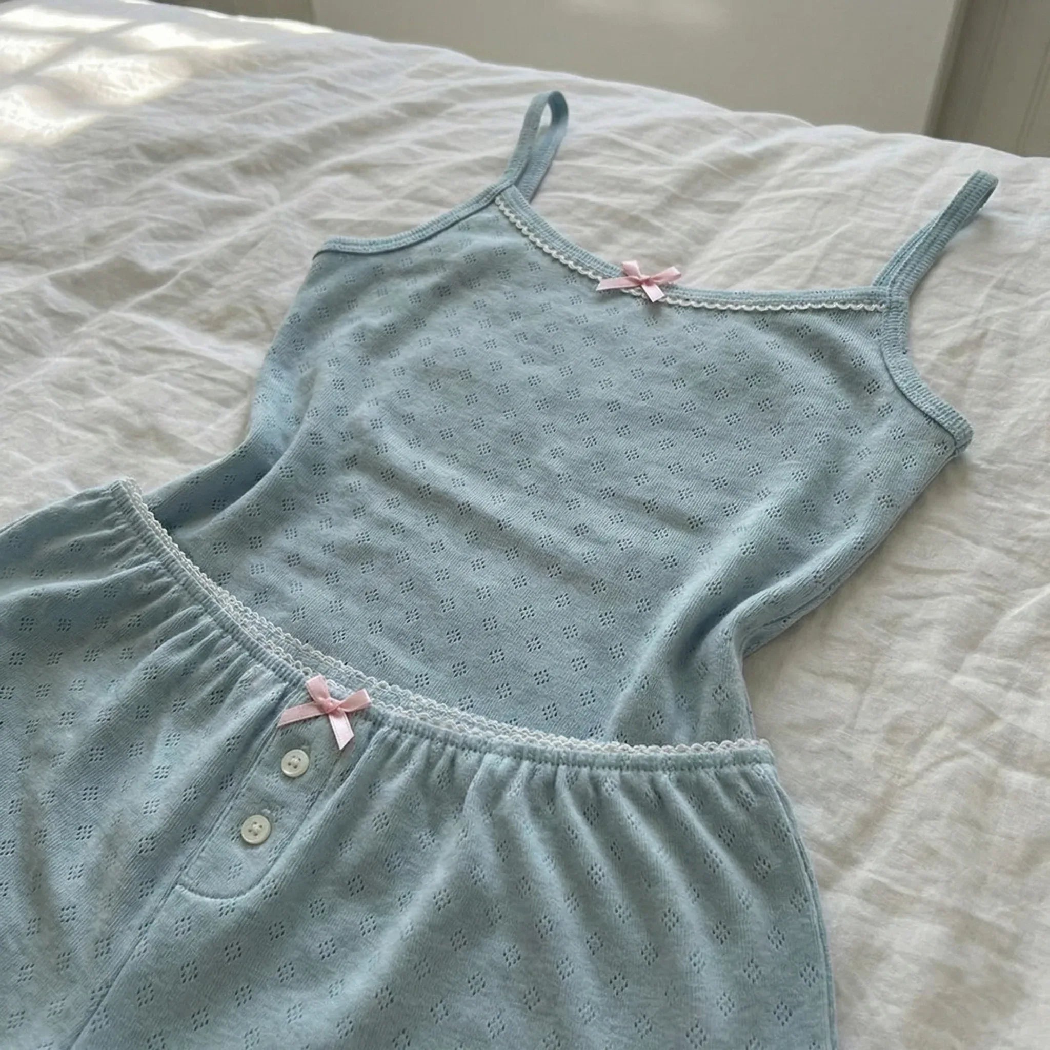 Baby Blue Ribbed Cami & Shorts Lounge Set - Girlgeous