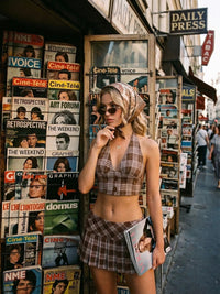 Vintage-Inspired Plaid Halter Set (Brown) - Girlgeous