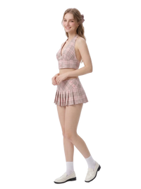 Vintage-Inspired Plaid Halter Set (Pink) - Girlgeous