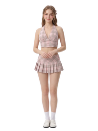 Vintage-Inspired Plaid Halter Set (Pink) - Girlgeous