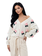 Vintage-Inspired Rose Garden 3D Applique Knit Cardigan