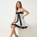 Polka Dot Dream Mini Dress – Black & White Ribbon Style - Girlgeous