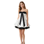 Polka Dot Dream Mini Dress – Black & White Ribbon Style - Girlgeous