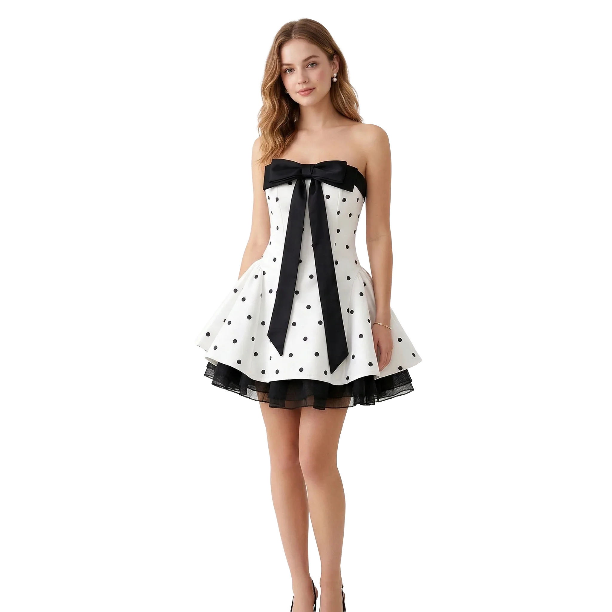 Polka Dot Dream Mini Dress – Black & White Ribbon Style - Girlgeous