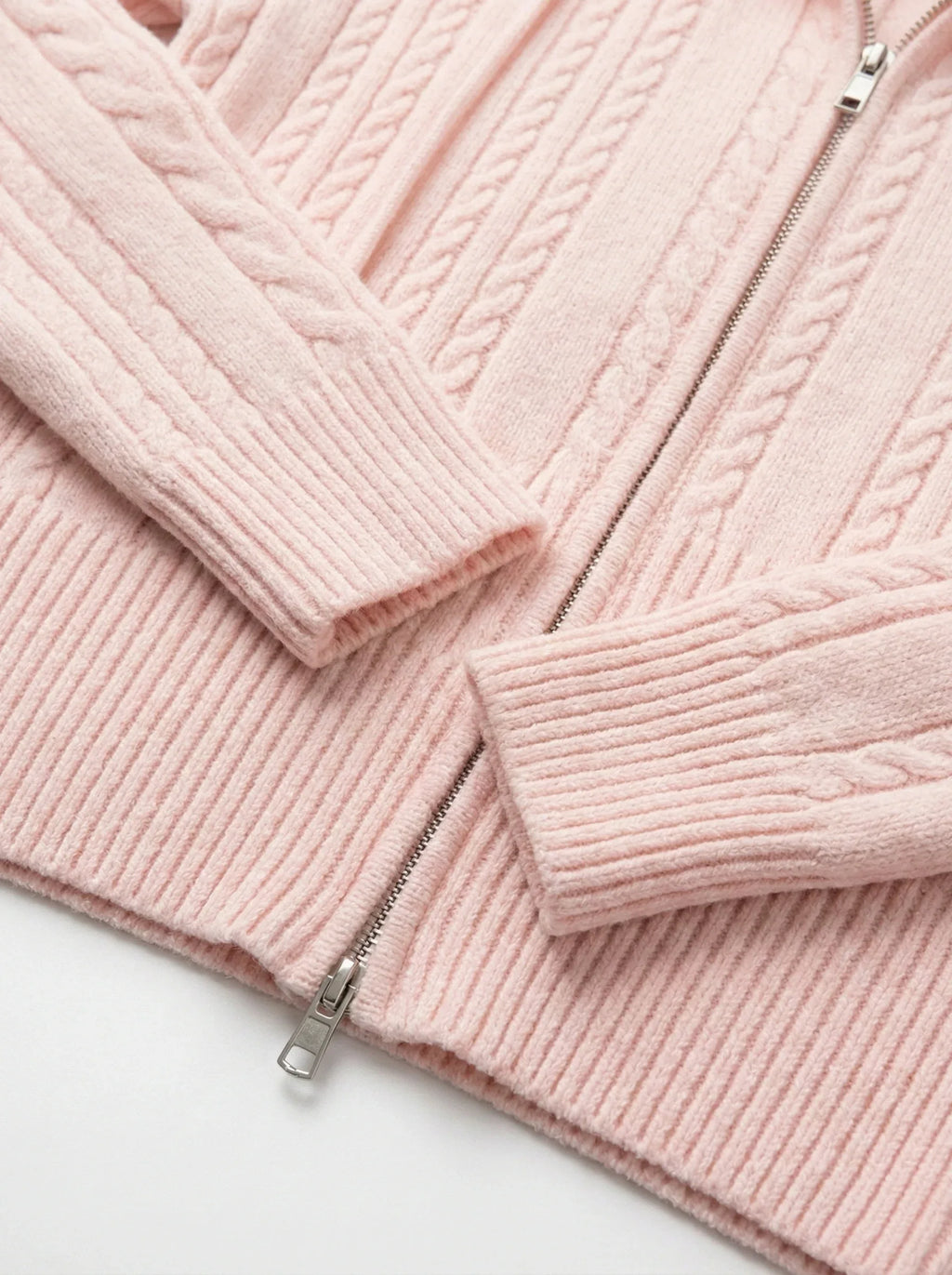 Pink Cable Knit Zip-Up Lounge Set - Girlgeous
