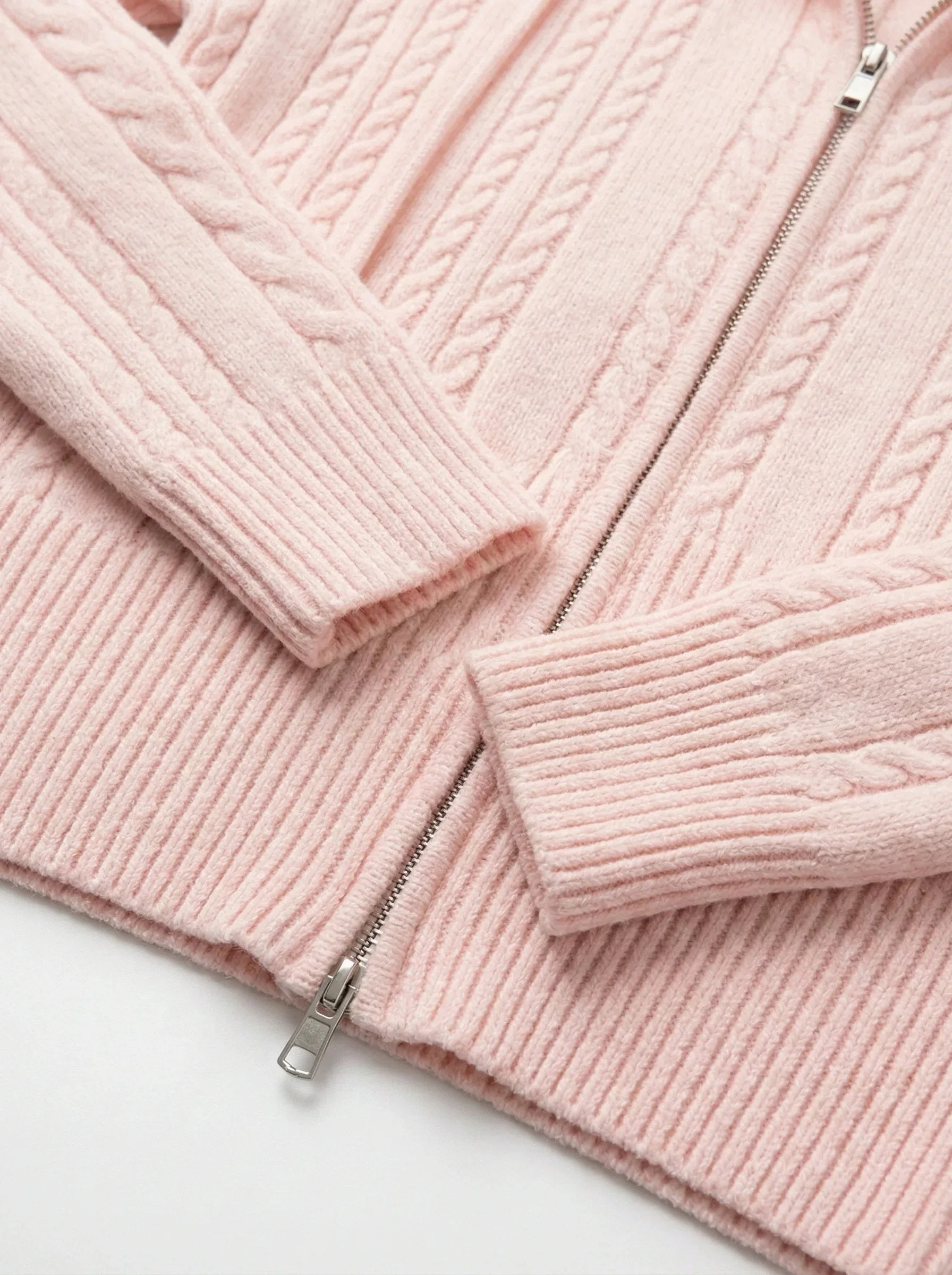 Pink Cable Knit Zip-Up Lounge Set - Girlgeous