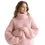 Oversized Blush Pink Chunky Knit Turtleneck - Girlgeous