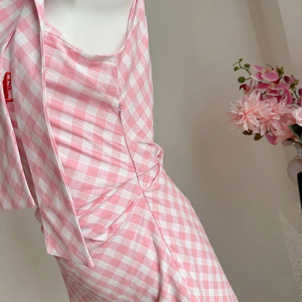 Retro Picnic Pink Gingham Halter Dress