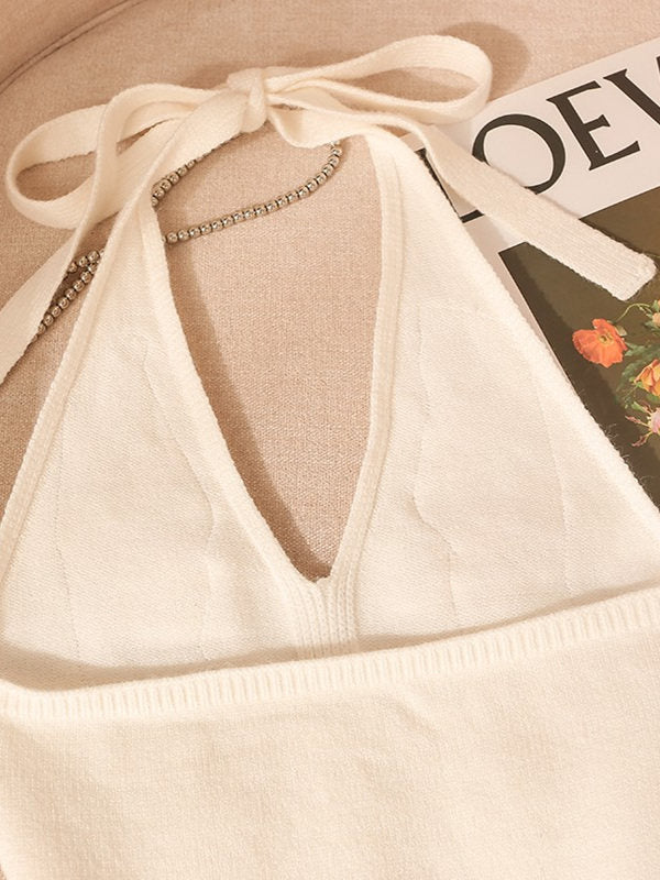 Dreamy Floral Applique Knit Halter Top