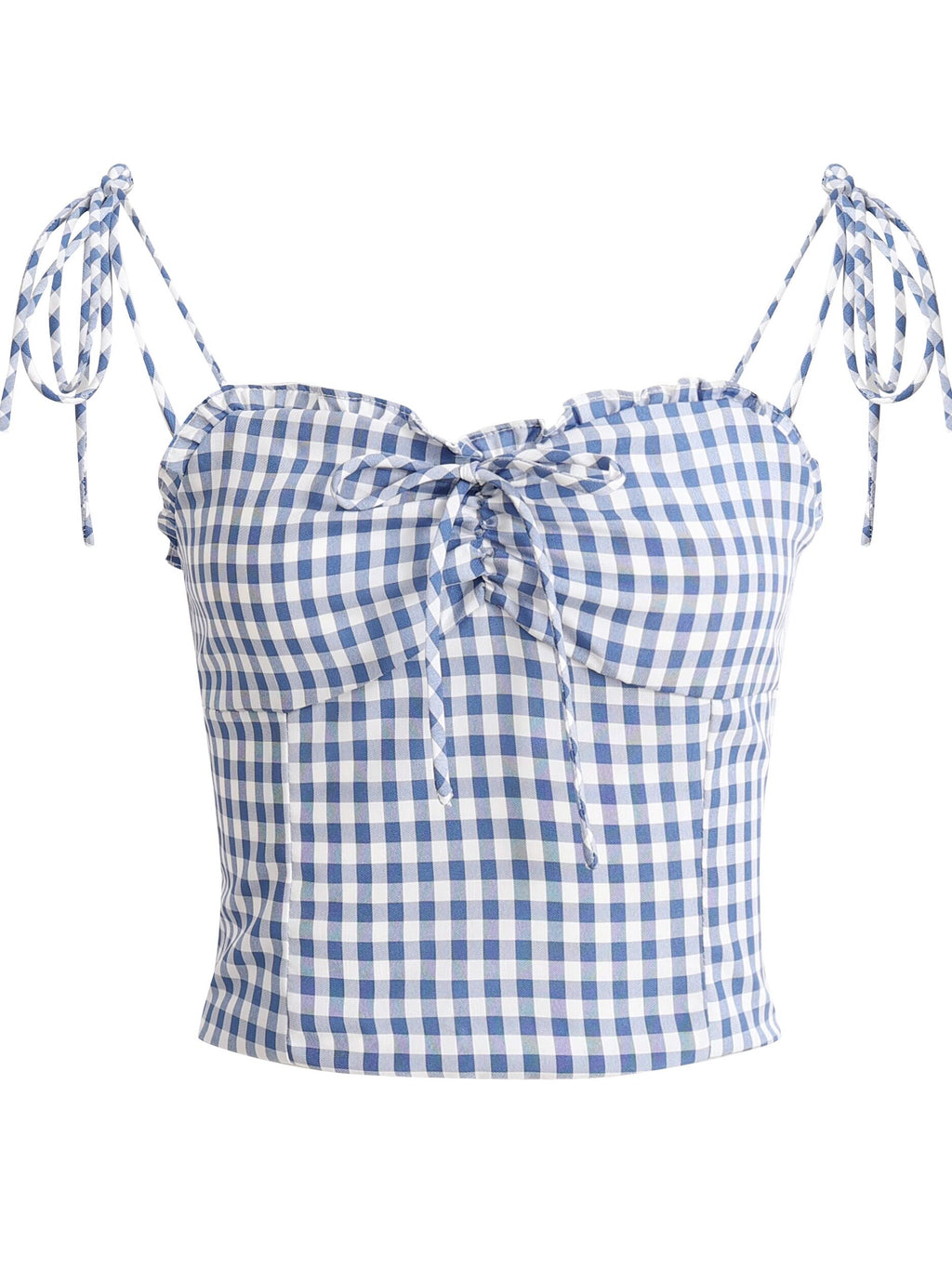 Dainty Blue Gingham Ruffle Crop Top