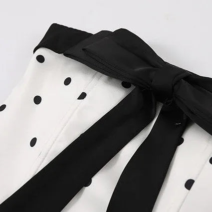 Polka Dot Dream Mini Dress – Black & White Ribbon Style - Girlgeous