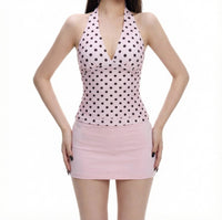 Sweetheart Pink Polka Dot Halter Top & Mini Skirt Set