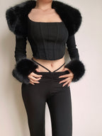 Midnight Vixen Faux Fur Corset Top