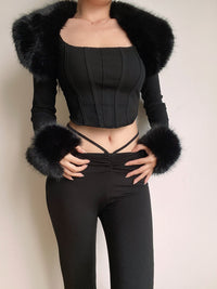 Midnight Vixen Faux Fur Corset Top